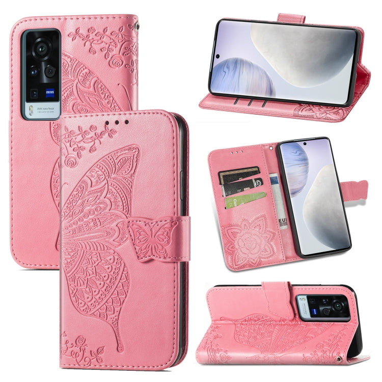 For vivo X60 Pro Butterfly Love Flowers Embossed Horizontal Flip Leather Case with Holder & Card Slots & Wallet & Lanyard