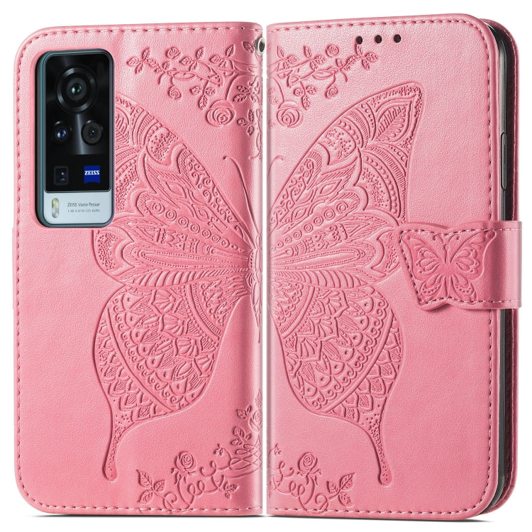 For vivo X60 Pro Butterfly Love Flowers Embossed Horizontal Flip Leather Case with Holder & Card Slots & Wallet & Lanyard