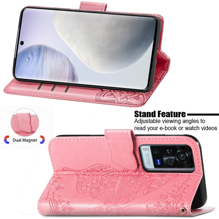 For vivo X60 Pro Butterfly Love Flowers Embossed Horizontal Flip Leather Case with Holder & Card Slots & Wallet & Lanyard