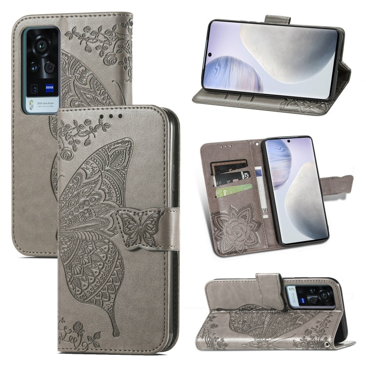For vivo X60 Pro Butterfly Love Flowers Embossed Horizontal Flip Leather Case with Holder & Card Slots & Wallet & Lanyard