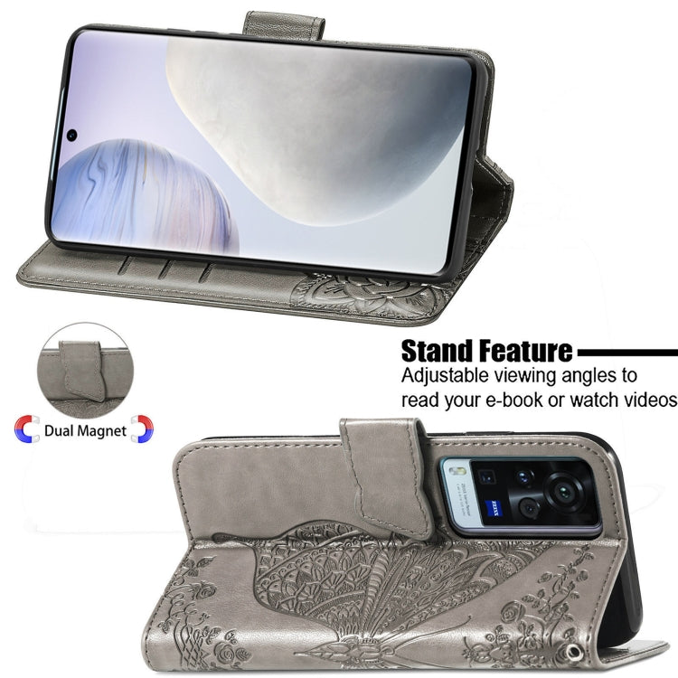 For vivo X60 Pro Butterfly Love Flowers Embossed Horizontal Flip Leather Case with Holder & Card Slots & Wallet & Lanyard