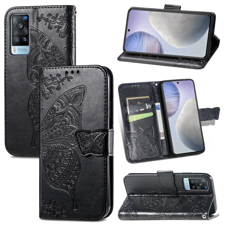 For vivo X60 Butterfly Love Flowers Embossed Horizontal Flip Leather Case with Holder & Card Slots & Wallet & Lanyard