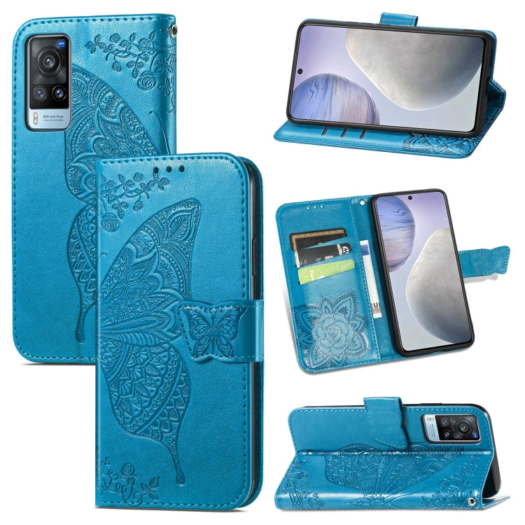For vivo X60 Butterfly Love Flowers Embossed Horizontal Flip Leather Case with Holder & Card Slots & Wallet & Lanyard