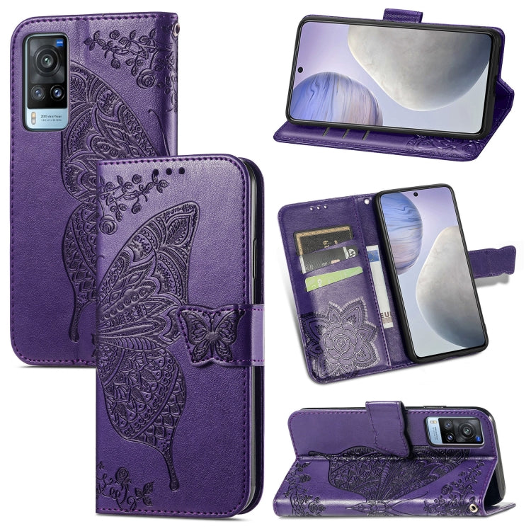 For vivo X60 Butterfly Love Flowers Embossed Horizontal Flip Leather Case with Holder & Card Slots & Wallet & Lanyard