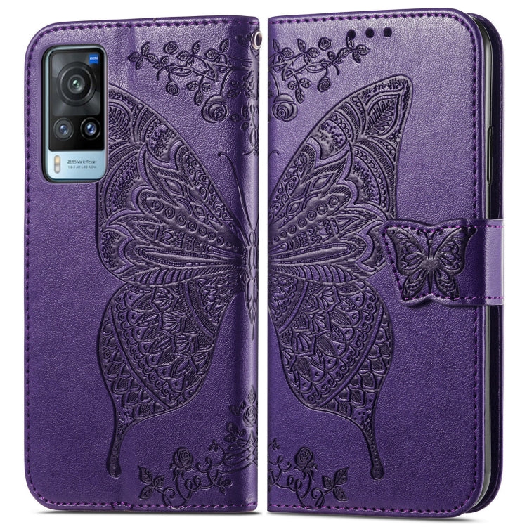 For vivo X60 Butterfly Love Flowers Embossed Horizontal Flip Leather Case with Holder & Card Slots & Wallet & Lanyard