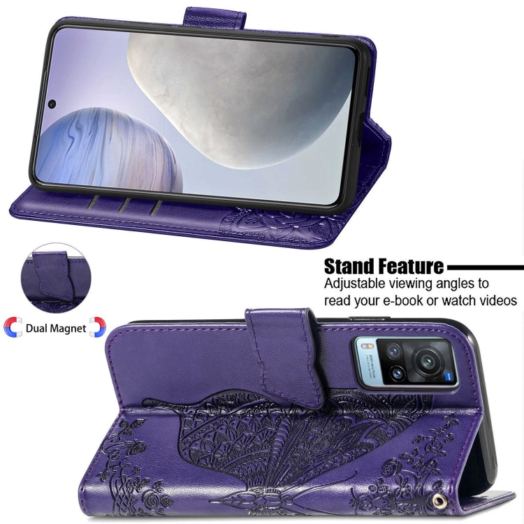 For vivo X60 Butterfly Love Flowers Embossed Horizontal Flip Leather Case with Holder & Card Slots & Wallet & Lanyard