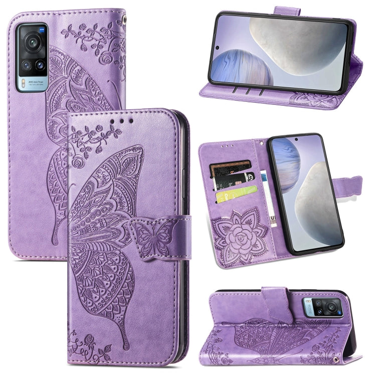 For vivo X60 Butterfly Love Flowers Embossed Horizontal Flip Leather Case with Holder & Card Slots & Wallet & Lanyard