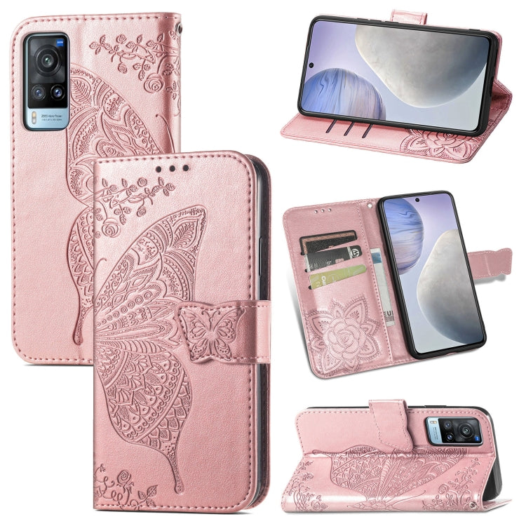 For vivo X60 Butterfly Love Flowers Embossed Horizontal Flip Leather Case with Holder & Card Slots & Wallet & Lanyard