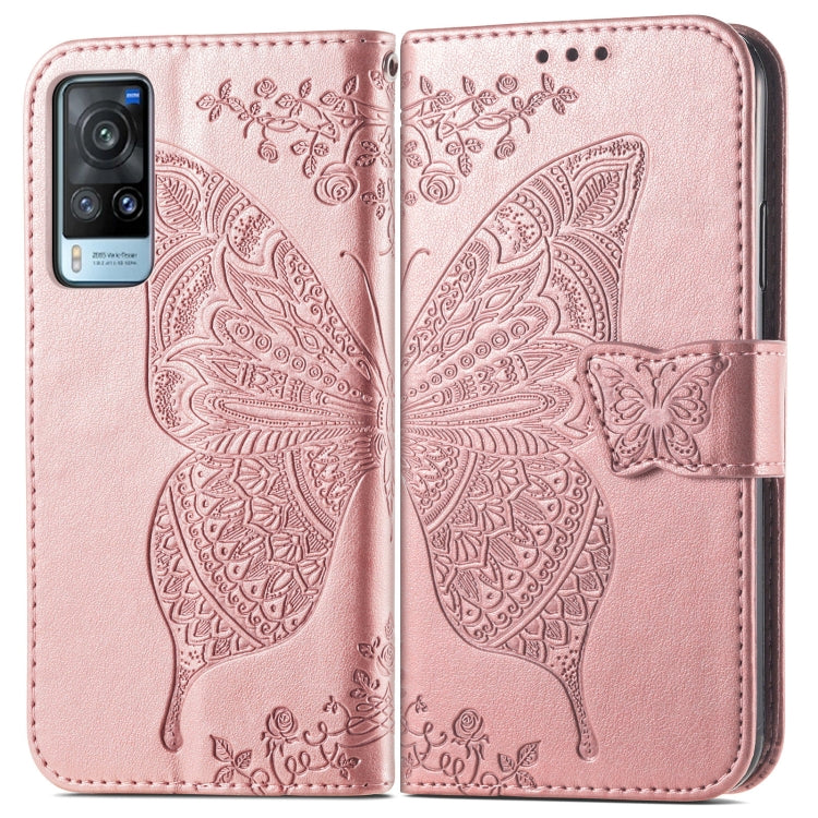 For vivo X60 Butterfly Love Flowers Embossed Horizontal Flip Leather Case with Holder & Card Slots & Wallet & Lanyard