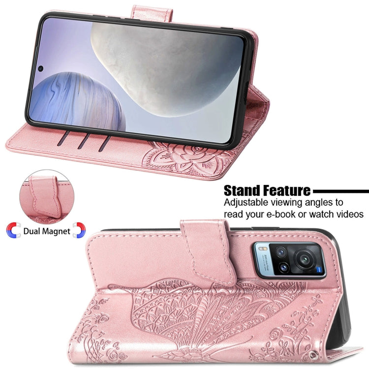 For vivo X60 Butterfly Love Flowers Embossed Horizontal Flip Leather Case with Holder & Card Slots & Wallet & Lanyard
