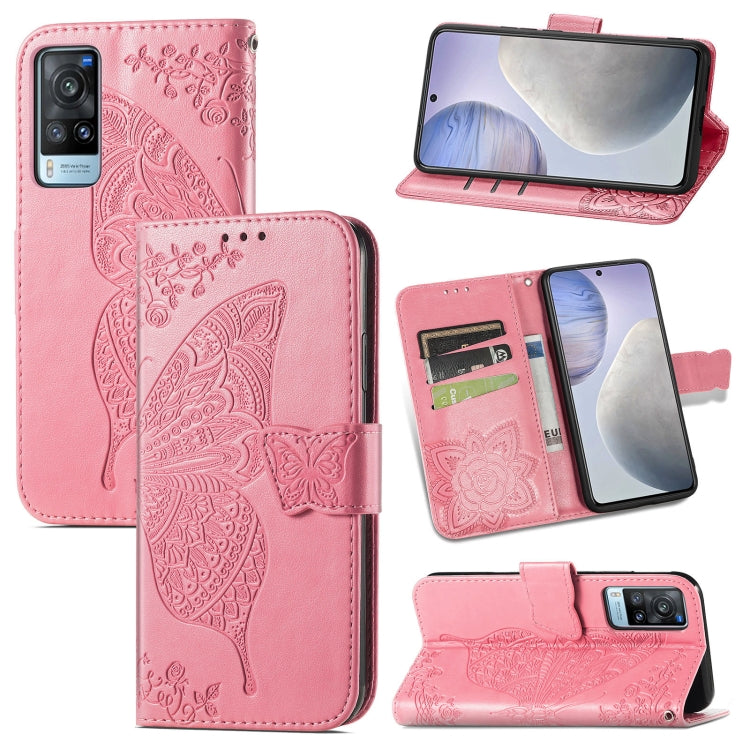For vivo X60 Butterfly Love Flowers Embossed Horizontal Flip Leather Case with Holder & Card Slots & Wallet & Lanyard