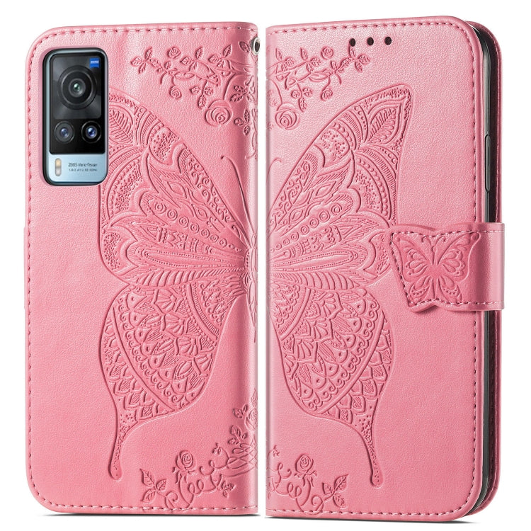 For vivo X60 Butterfly Love Flowers Embossed Horizontal Flip Leather Case with Holder & Card Slots & Wallet & Lanyard