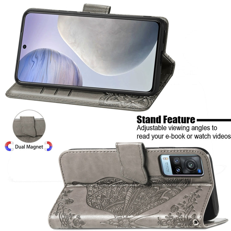 For vivo X60 Butterfly Love Flowers Embossed Horizontal Flip Leather Case with Holder & Card Slots & Wallet & Lanyard