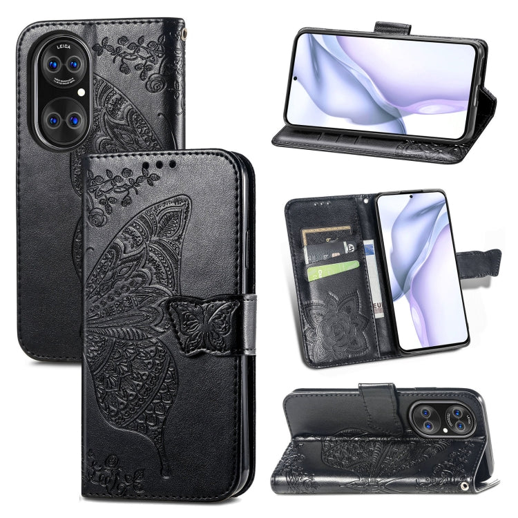 For Huawei  P50 Pro Butterfly Love Flowers Embossed Horizontal Flip Leather Case with Holder & Card Slots & Wallet & Lanyard