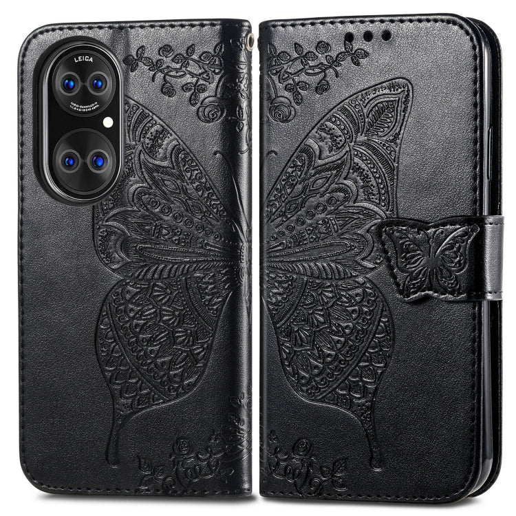 For Huawei  P50 Pro Butterfly Love Flowers Embossed Horizontal Flip Leather Case with Holder & Card Slots & Wallet & Lanyard