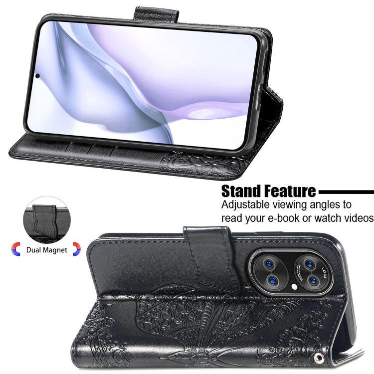 For Huawei  P50 Pro Butterfly Love Flowers Embossed Horizontal Flip Leather Case with Holder & Card Slots & Wallet & Lanyard
