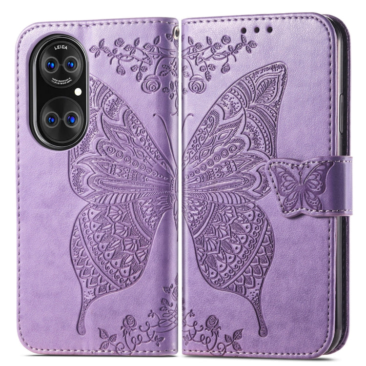 For Huawei  P50 Pro Butterfly Love Flowers Embossed Horizontal Flip Leather Case with Holder & Card Slots & Wallet & Lanyard