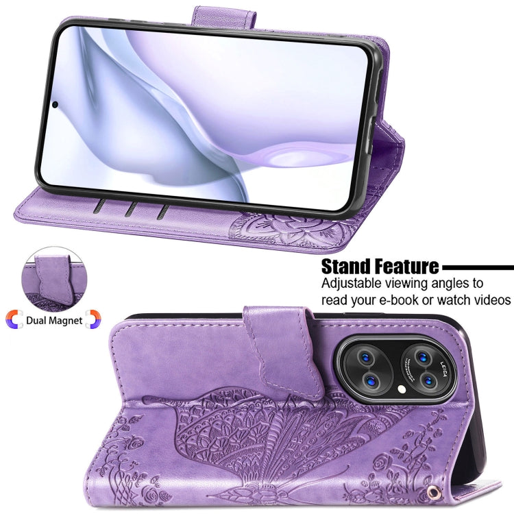 For Huawei  P50 Pro Butterfly Love Flowers Embossed Horizontal Flip Leather Case with Holder & Card Slots & Wallet & Lanyard