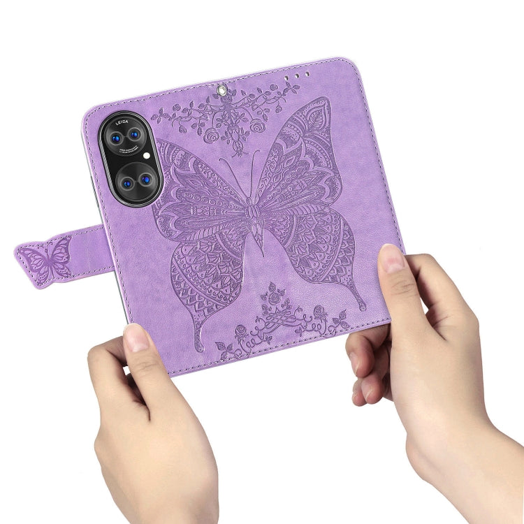 For Huawei  P50 Pro Butterfly Love Flowers Embossed Horizontal Flip Leather Case with Holder & Card Slots & Wallet & Lanyard