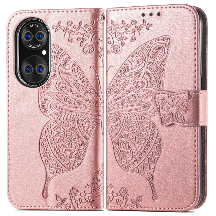 For Huawei  P50 Pro Butterfly Love Flowers Embossed Horizontal Flip Leather Case with Holder & Card Slots & Wallet & Lanyard