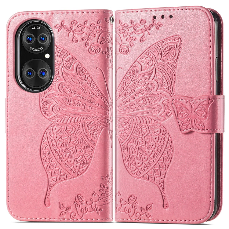 For Huawei  P50 Pro Butterfly Love Flowers Embossed Horizontal Flip Leather Case with Holder & Card Slots & Wallet & Lanyard