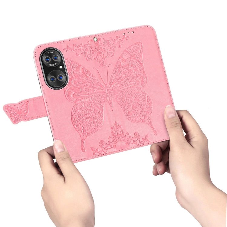 For Huawei  P50 Pro Butterfly Love Flowers Embossed Horizontal Flip Leather Case with Holder & Card Slots & Wallet & Lanyard