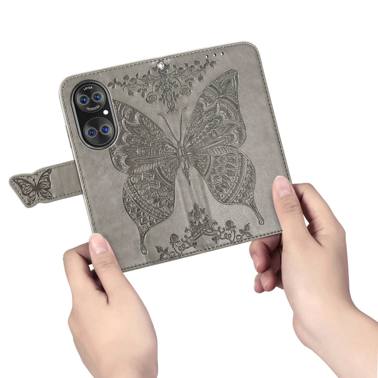 For Huawei  P50 Pro Butterfly Love Flowers Embossed Horizontal Flip Leather Case with Holder & Card Slots & Wallet & Lanyard