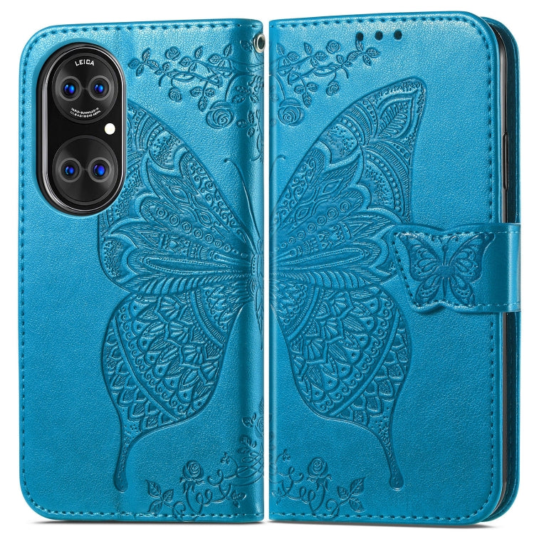 For Huawei  P50 Butterfly Love Flowers Embossed Horizontal Flip Leather Case with Holder & Card Slots & Wallet & Lanyard
