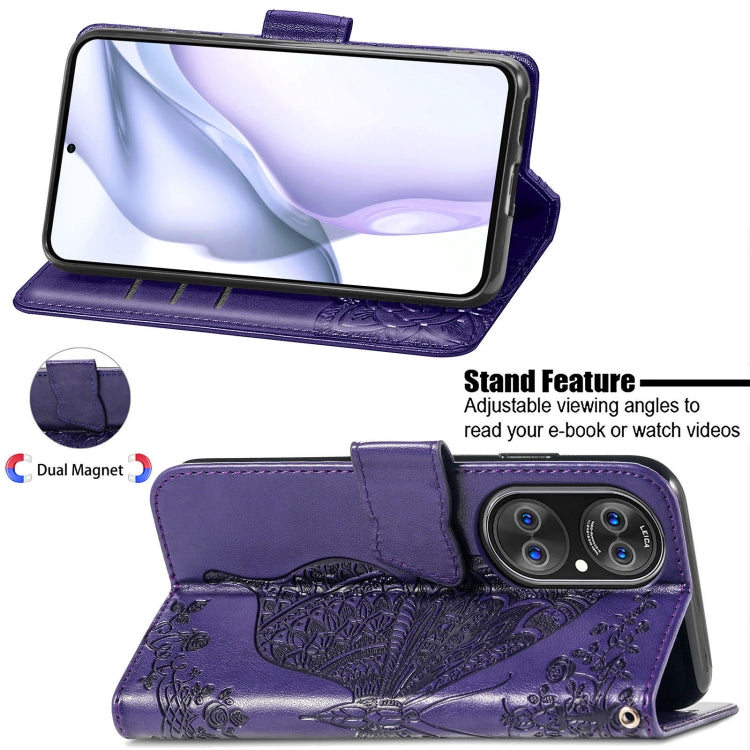 For Huawei  P50 Butterfly Love Flowers Embossed Horizontal Flip Leather Case with Holder & Card Slots & Wallet & Lanyard