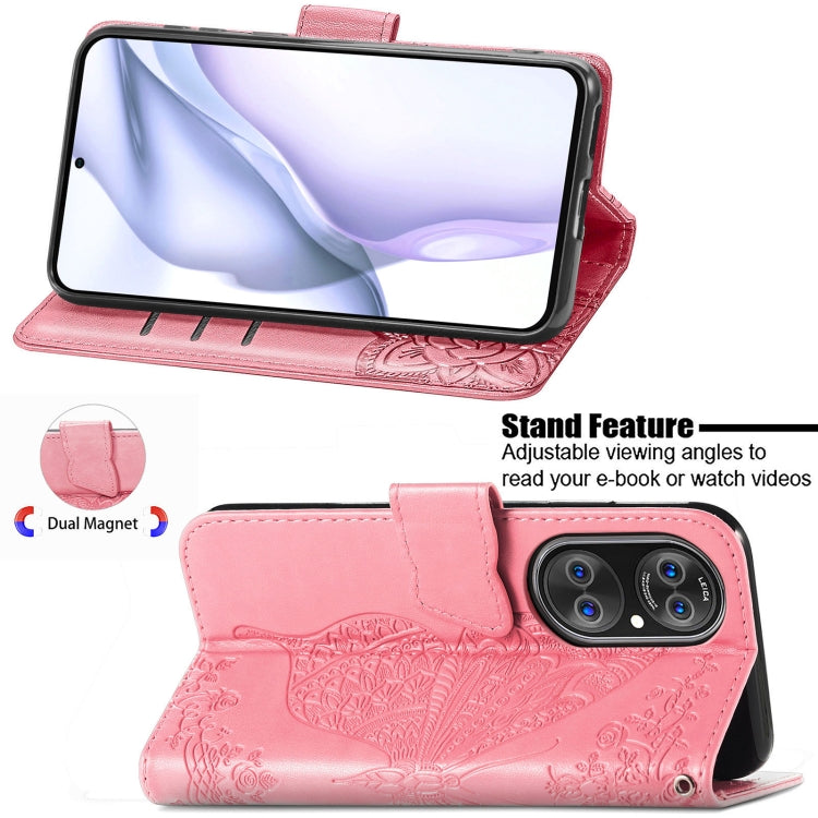 For Huawei  P50 Butterfly Love Flowers Embossed Horizontal Flip Leather Case with Holder & Card Slots & Wallet & Lanyard