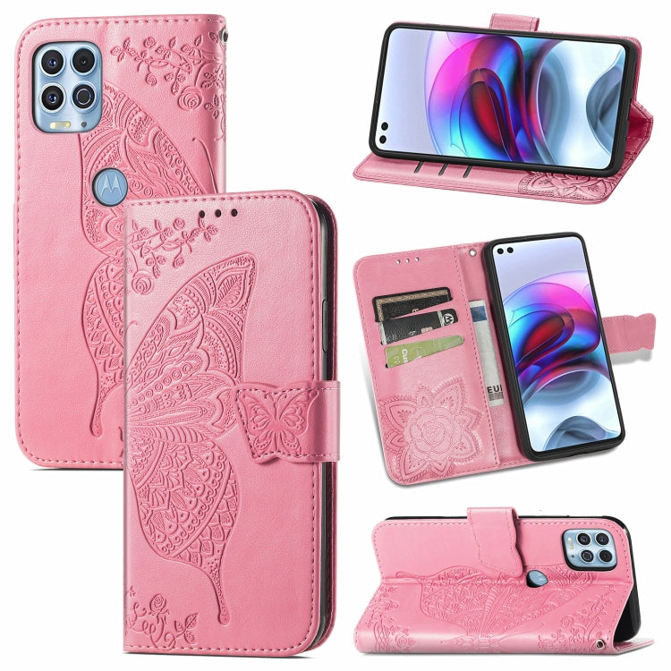 For Motorola Edge S Butterfly Love Flowers Embossed Horizontal Flip Leather Case with Holder & Card Slots & Wallet & Lanyard