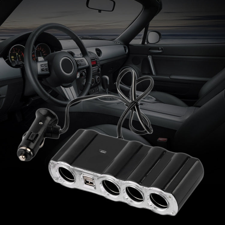 12V-24V 4 Way Car Charger Vehicle Splitter Cigarette Lighter Socket & Dual USB Ports Socket Adapter