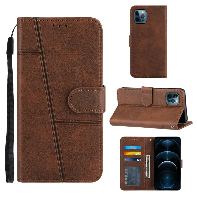 For iPhone 12 Pro Max Stitching Calf Texture Buckle Horizontal Flip Leather Case with Holder & Card Slots & Wallet & Lanyard