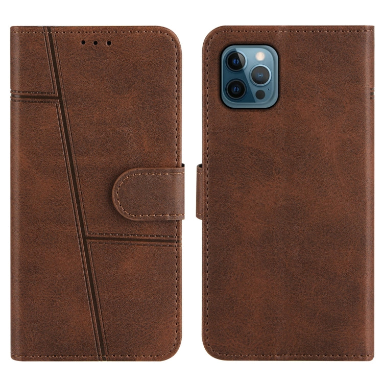 For iPhone 12 Pro Max Stitching Calf Texture Buckle Horizontal Flip Leather Case with Holder & Card Slots & Wallet & Lanyard