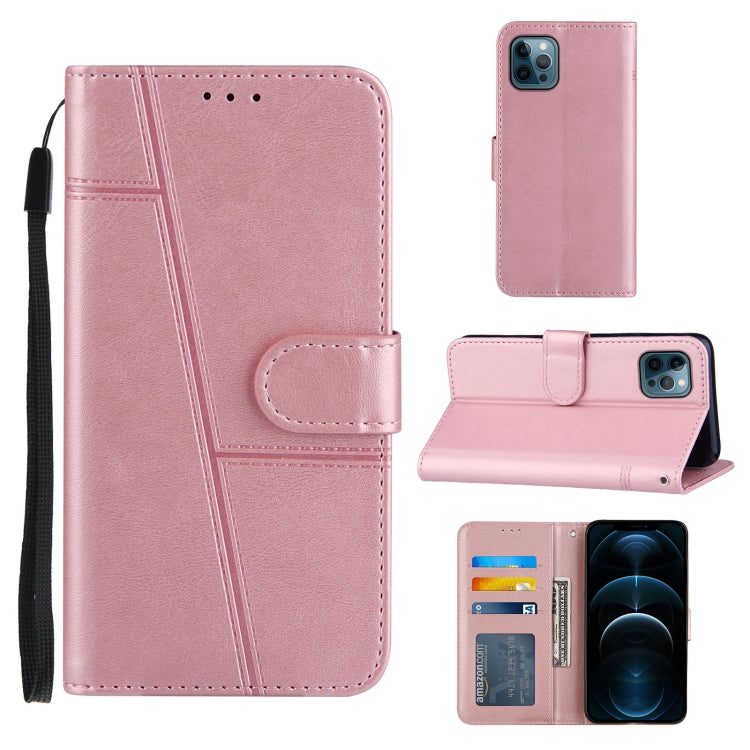 For iPhone 12 Pro Max Stitching Calf Texture Buckle Horizontal Flip Leather Case with Holder & Card Slots & Wallet & Lanyard