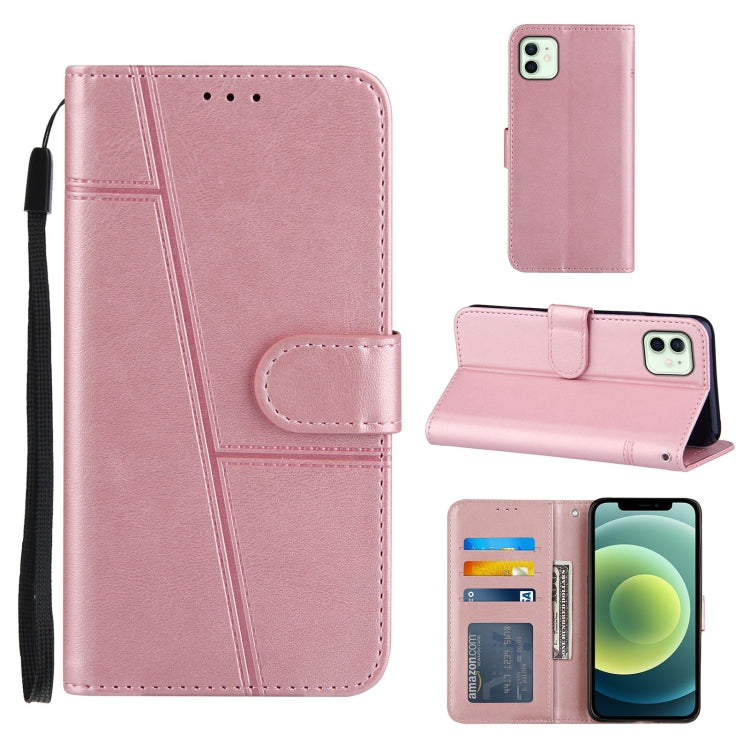 For iPhone 12 / 12 Pro Stitching Calf Texture Buckle Horizontal Flip Leather Case with Holder & Card Slots & Wallet & Lanyard