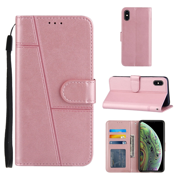 For iPhone XS Max Stitching Calf Texture Buckle Horizontal Flip Leather Case with Holder & Card Slots & Wallet & Lanyard
