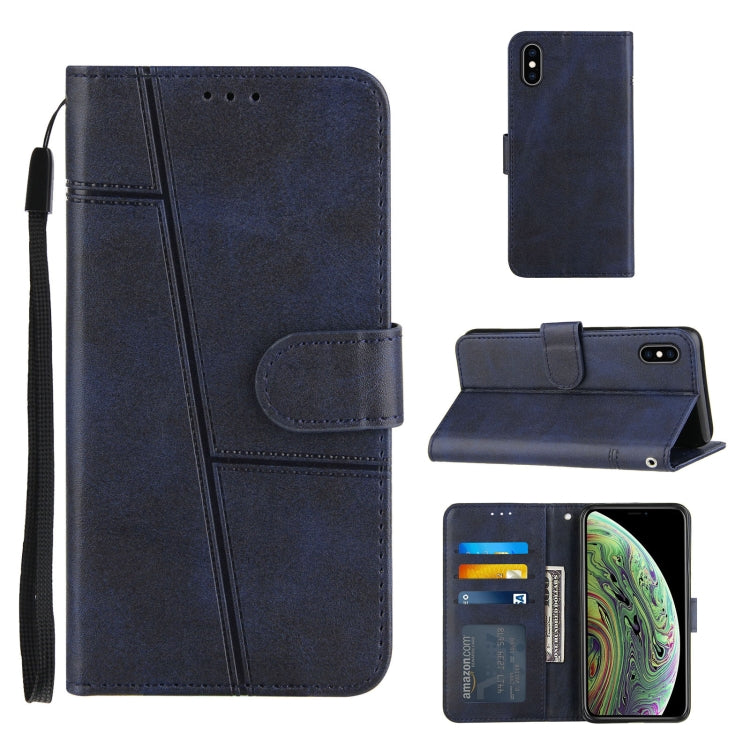 For iPhone XS Max Stitching Calf Texture Buckle Horizontal Flip Leather Case with Holder & Card Slots & Wallet & Lanyard