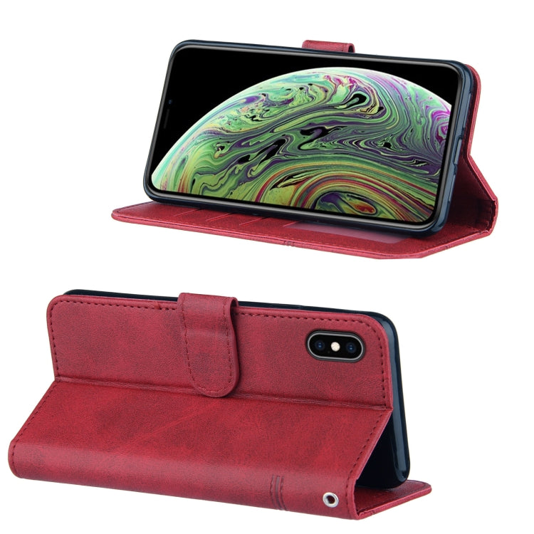 For iPhone XS Max Stitching Calf Texture Buckle Horizontal Flip Leather Case with Holder & Card Slots & Wallet & Lanyard