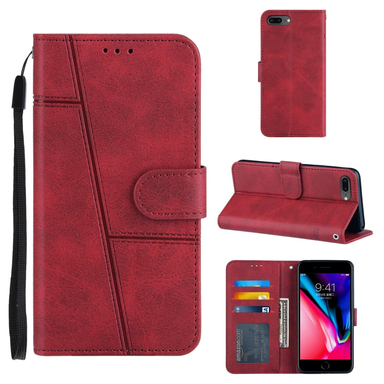 Stitching Calf Texture Buckle Horizontal Flip Leather Case with Holder & Card Slots & Wallet & Lanyard For iPhone 6 Plus / 7 Plus / 8 Plus