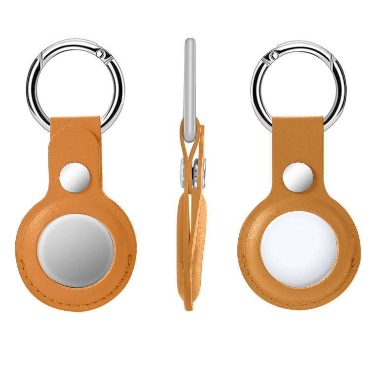 Anti-fall Top-layer Cowhide Leather Case Cover with Switchable Keychain Ring for AirTag