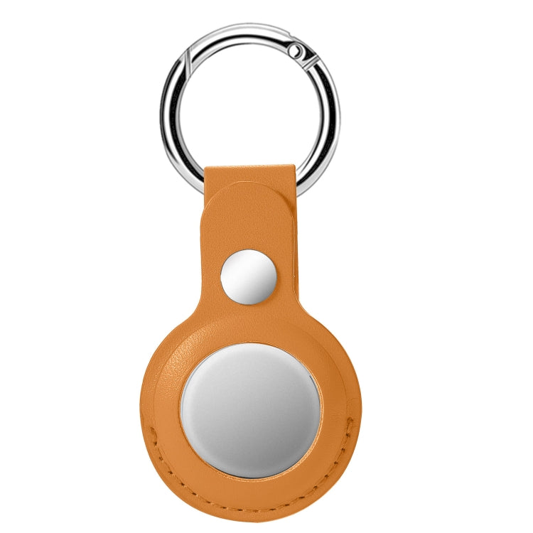 Anti-fall Top-layer Cowhide Leather Case Cover with Switchable Keychain Ring for AirTag