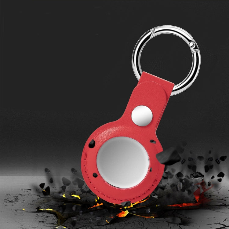 Anti-fall Top-layer Cowhide Leather Case Cover with Switchable Keychain Ring for AirTag