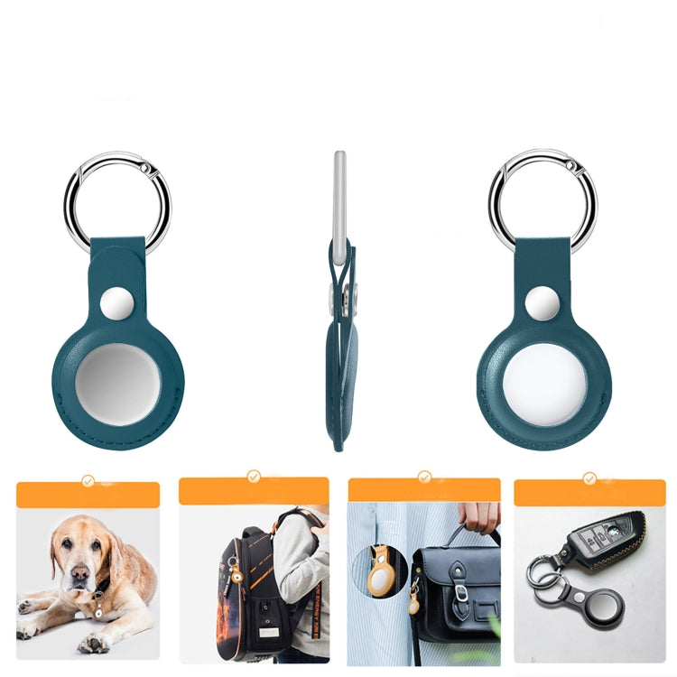 Anti-fall Top-layer Cowhide Leather Case Cover with Switchable Keychain Ring for AirTag