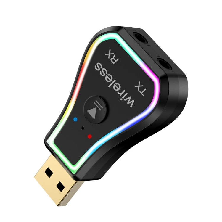 M11 Car Bluetooth USB Receiver and Transmitter Ambient Light MP3 Player Hands-free Wireless Adapter for PC TV Home Speak 5.0(Black)