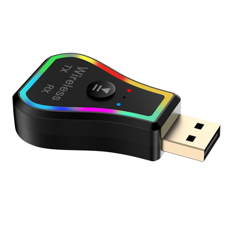 M11 Car Bluetooth USB Receiver and Transmitter Ambient Light MP3 Player Hands-free Wireless Adapter for PC TV Home Speak 5.0(Black)