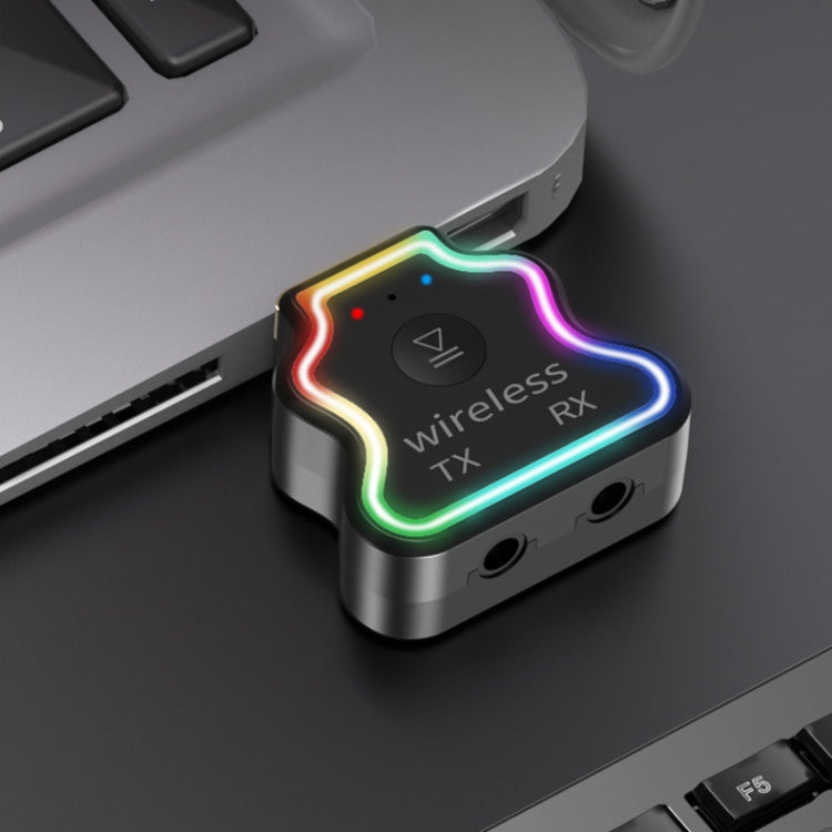 M10 3-in-1 Audio Receiver and Transmitter with RGB Light and Bluetooth, Wireless Music Adapter with 3.5MM AUX Jack for Computer and Car(Black)