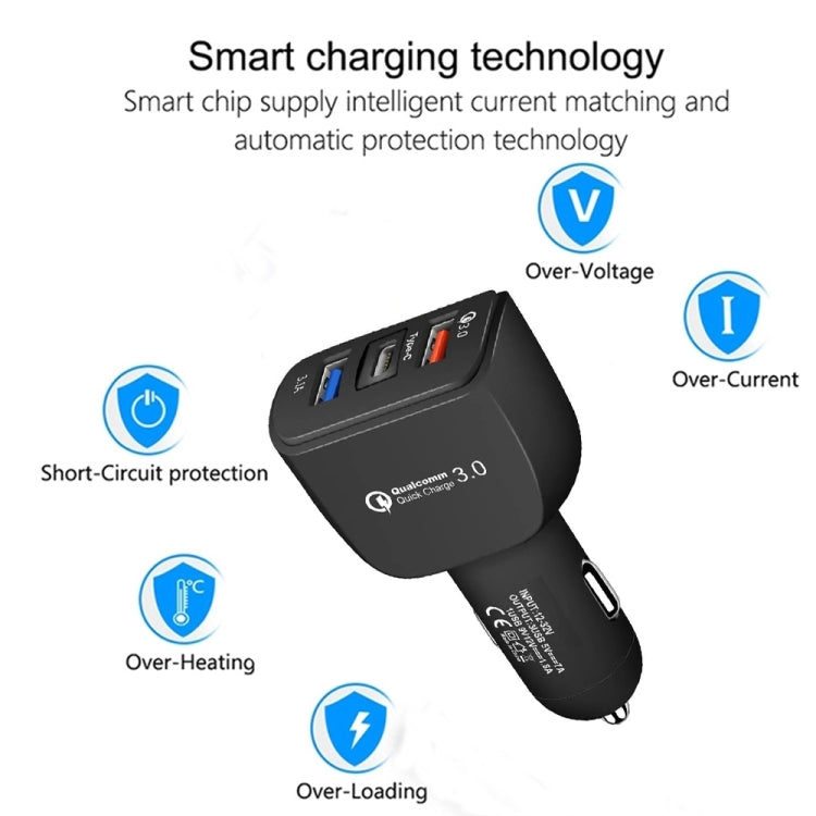 YSY-386 35W QC3.0 USB + USB 2.0 + USB-C / Type-C Multi-port Car Charger Black