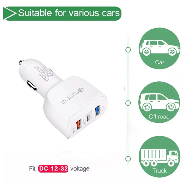 YSY-386 35W QC3.0 USB + USB 2.0 + USB-C / Type-C Multi-port Car Charger Black