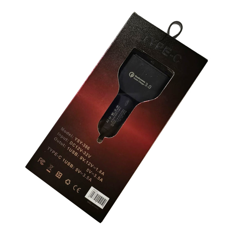 YSY-386 35W QC3.0 USB + USB 2.0 + USB-C / Type-C Multi-port Car Charger Black